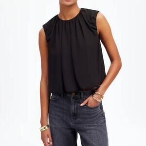 Madewell Sleeveless Chiffon Bubble Hem Top Black Flowy Jewel Neckline Small 6